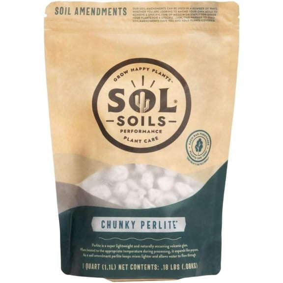 Sol Soils Chunky Perlite for Plants - Lightweight, All-Natural Volcanic Glass Soil Amendment to Improve Drainage & Aeration 1 Quart