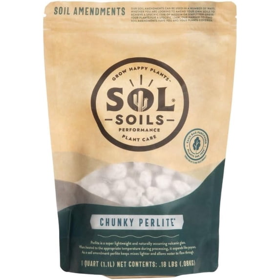 Sol Soils Chunky Perlite for Plants - Lightweight, All-Natural Volcanic Glass Soil Amendment to Improve Drainage & Aeration – 1 Quart