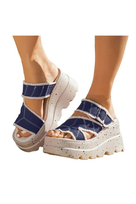 Chunky Platform Slip on Sandals for Women 2025 Fashion Punk Casual Buckle Extra Wedge Heeled Dress Slides