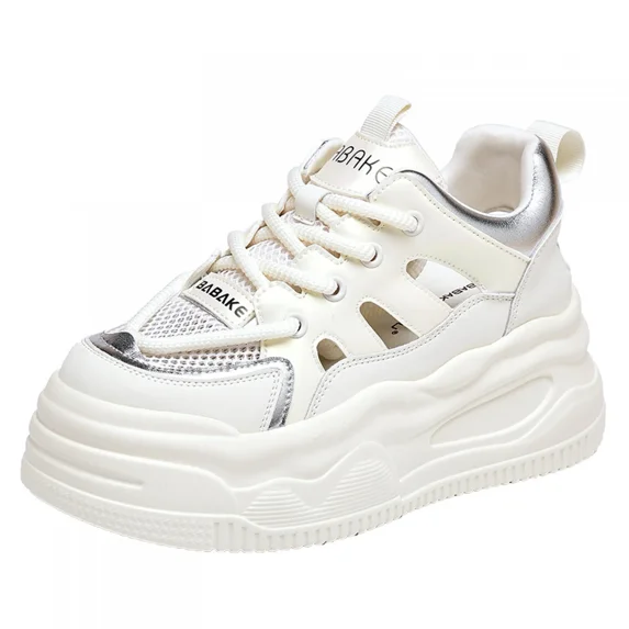 Chunky Platform Sneakers for Women,Cute Fashion Walking Dad Shoes,2.7 Inch Black And White