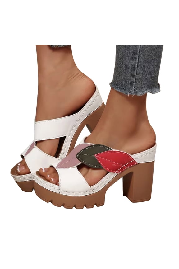 Chunky Platforms Sandals for Women Orthopedic Peep Toe Slip on Heels Cut out Summer Dressy Vintage Trendy Casual Walking Block Shoes White Size 7
