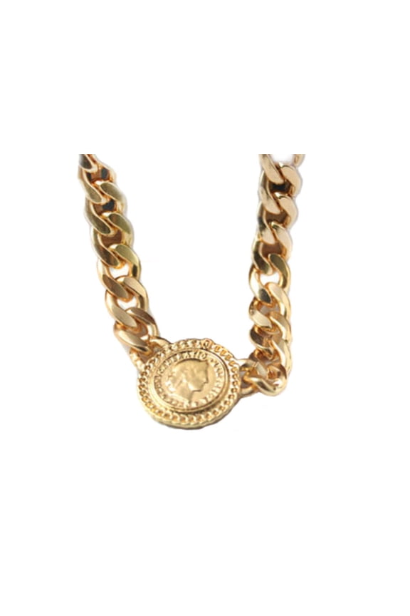 Chunky Profile Dollar Coin Bling Chain Link Urban Fashion Statement Necklace