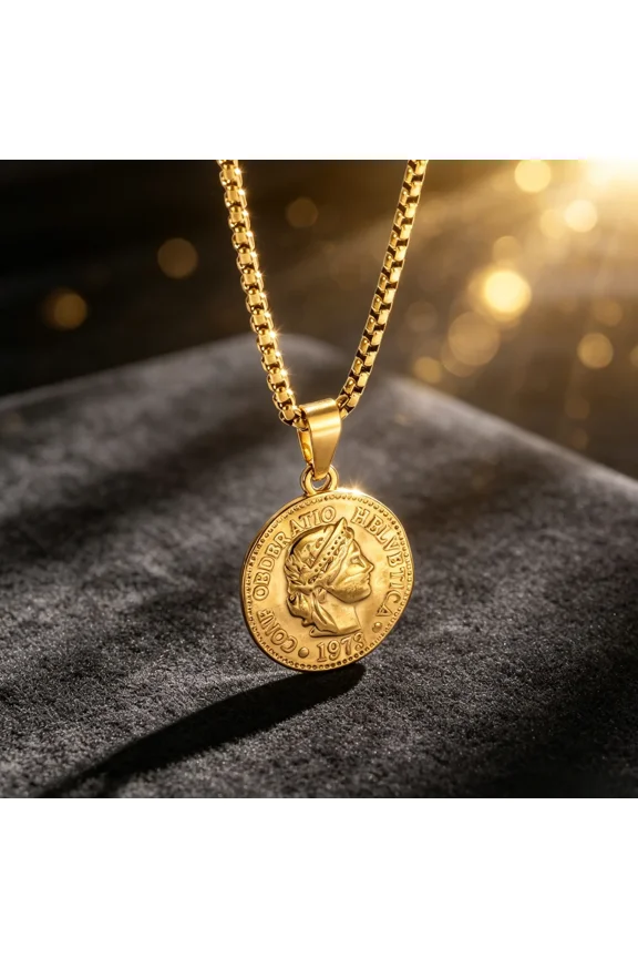 Chunky Punk Style Portrait Round Shape Pendant Necklace Waterproof 14K White Gold Popcorn Link Chain Male Hip Hop Jewelry Gifts