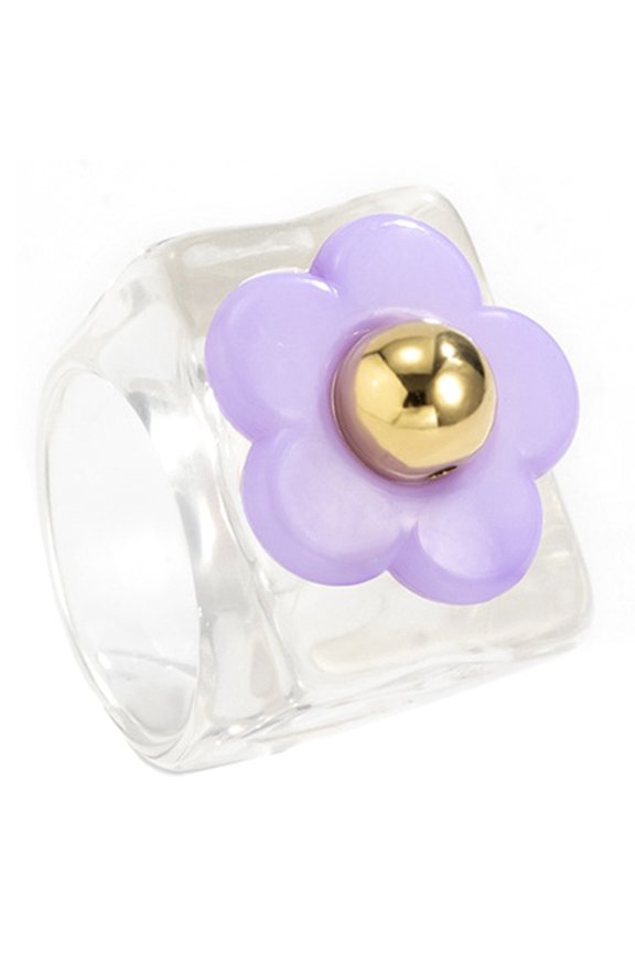Chunky Resin Flower Ring, Fashionable Stackable Finger Jewelry for Women