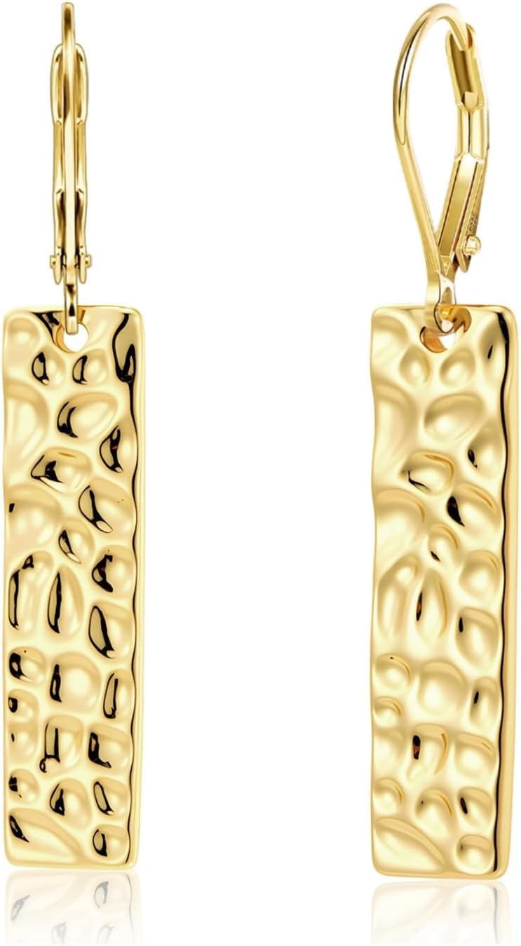 Chunky Silver Dangle Earrings for Women Minimalist Long Hammered ...