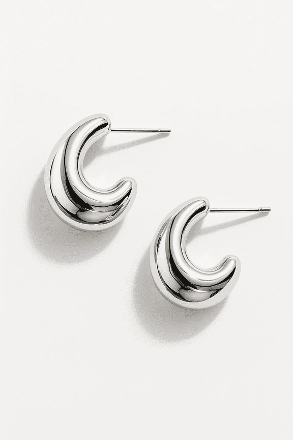Chunky Silver Ear Tops  Modern Thick Hoop Studs for Women  Minimalist Statement Earrings  Glossy Metal Finish Curve Studs