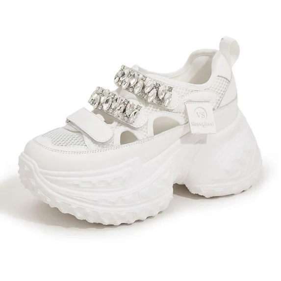 Chunky Sneakers for Women Fashion Platform White Leather Casual Dad Shoes
