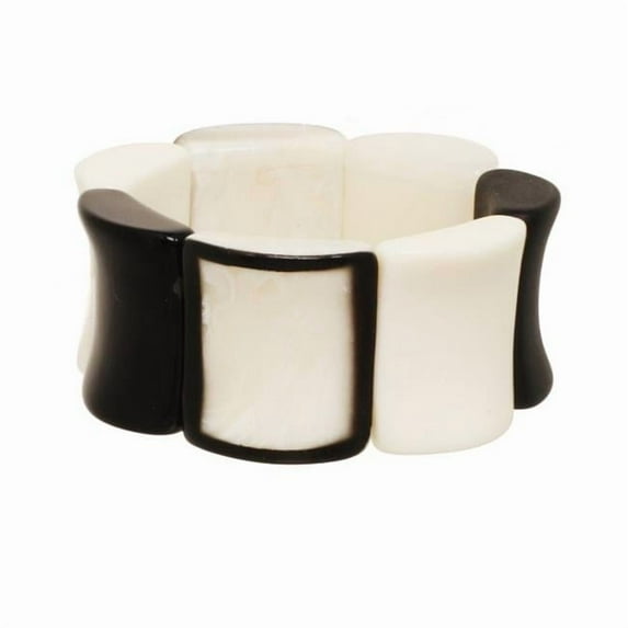 Chunky Square Bead Stretch Bracelet Black and White