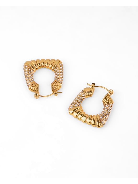Chunky Square Shape Zircon Hoop Earrings
