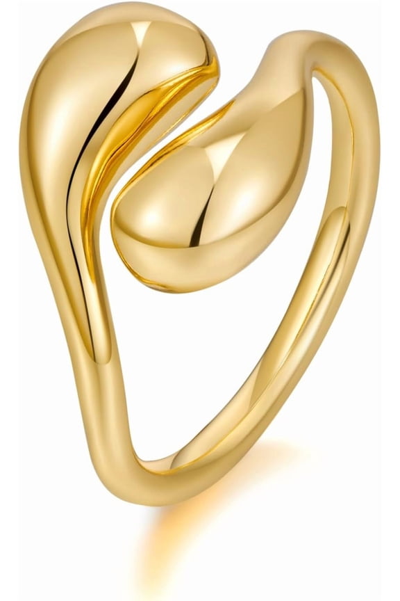 Chunky Teardrop Rings for Women Silver Gold Bypass Dome Rings Thick Statement Open Adjustable Rings Simple Waterdrop Stackable Band Rings