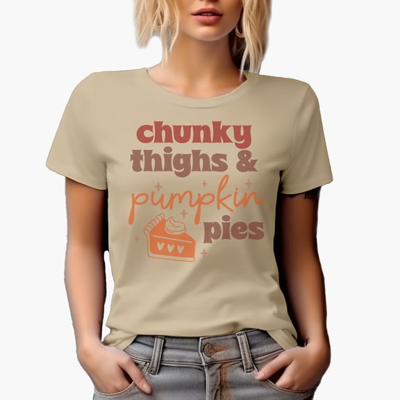Chunky Thighs & Pumpkin Pies with Autumn or Fall Pie Art Merch Gift, Tan T-Shirt, XL