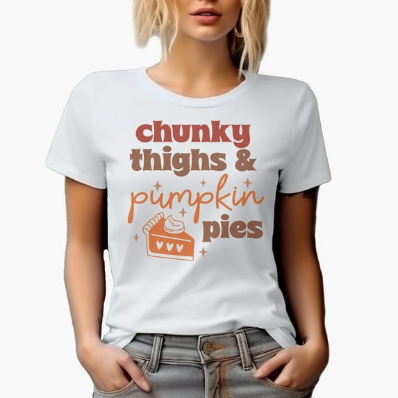Chunky Thighs & Pumpkin Pies with Autumn or Fall Pie Art Merch Gift, White T-Shirt, 2XL