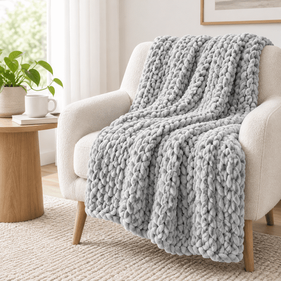 Chunky Throw Blanket Hand Knitted With Chenille Yarn Skin Friendly ...