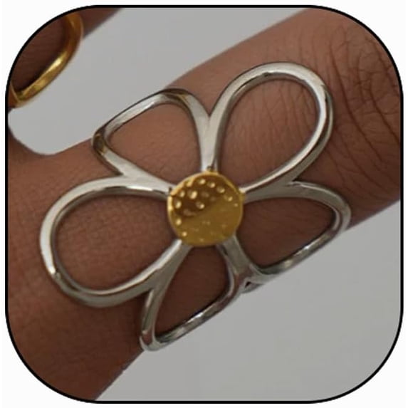 Chunky Thumb Rings For Women, Minimalist Big Hollow Flower Curve ...