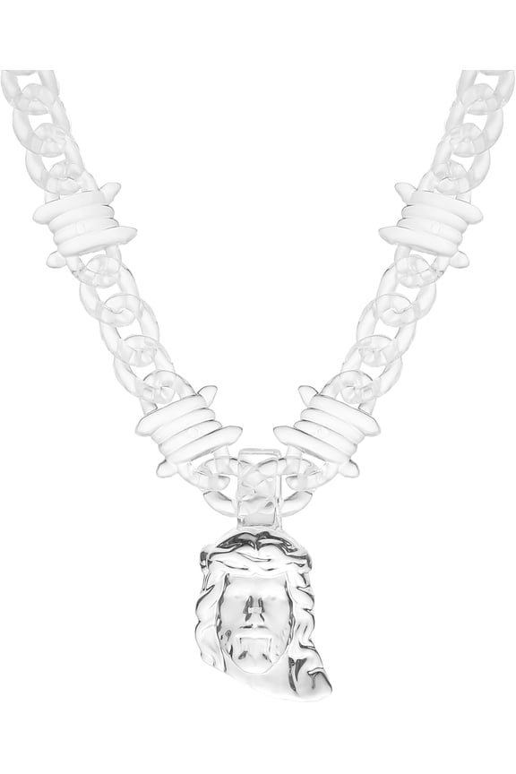Chunky Transparent Acrylic Jesus Pendant Necklace for Men Christian Gift