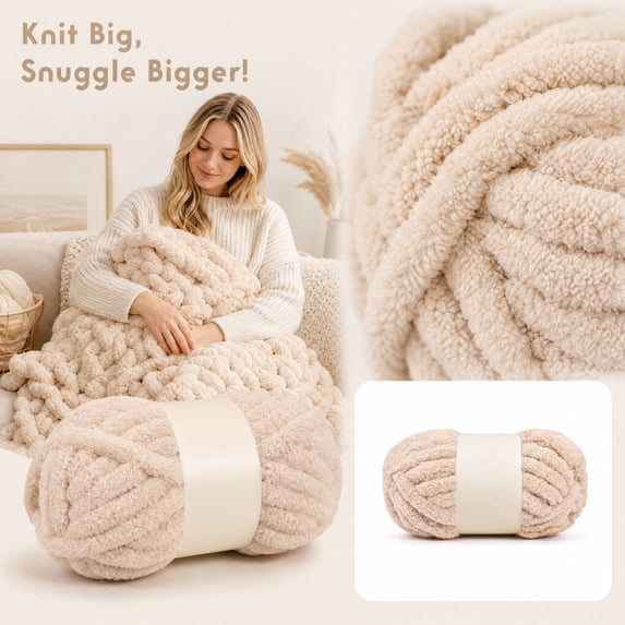 Chunky Yarn for Hand Knitting, #10 Chunky Blanket Chenille Yarn, Large Bulky Thick Jumbo Yarn, Super Chunky Knit Yarn for Crocheting, 1 Skein (28 yds)