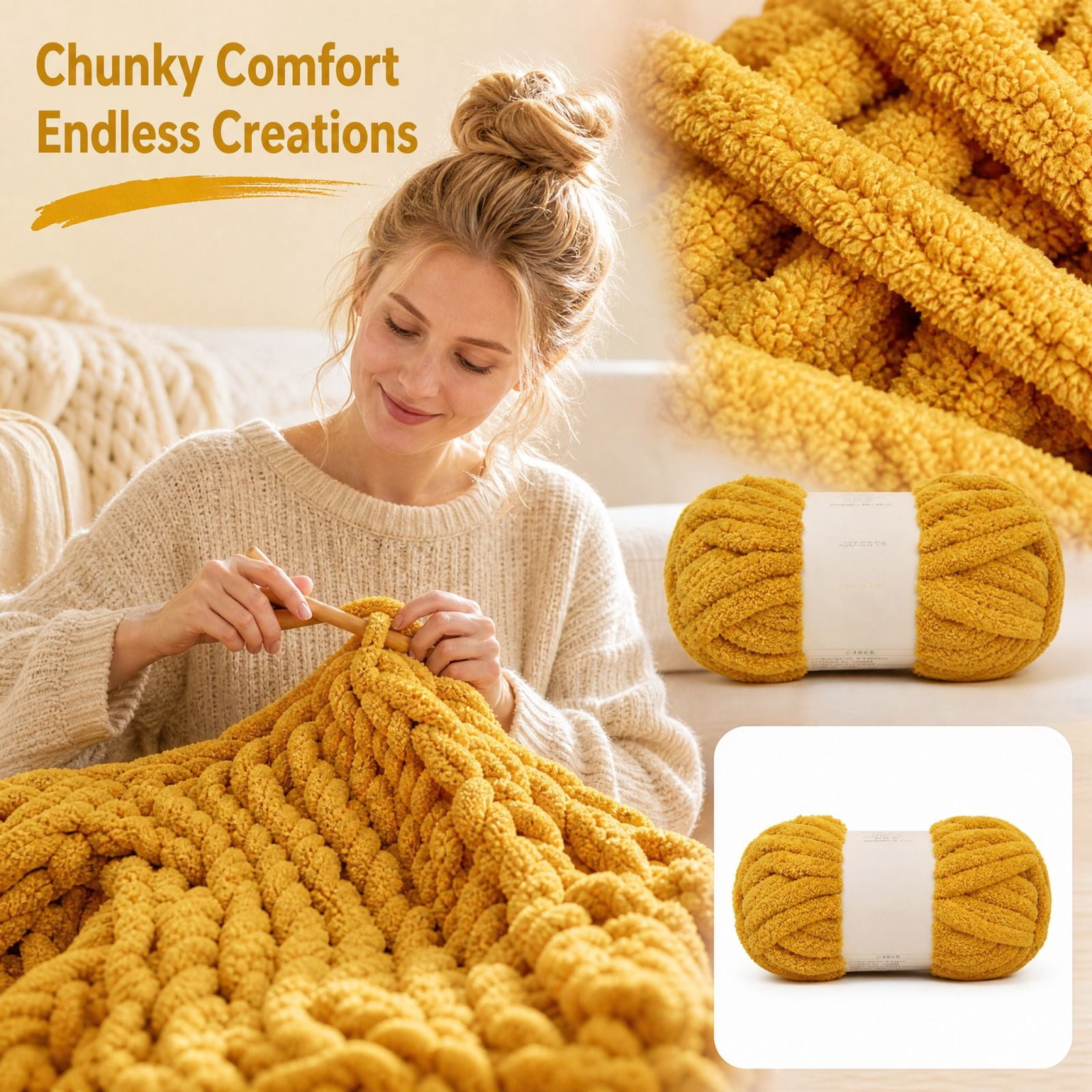 Chunky Yarn for Hand Knitting, #10 Chunky Blanket Chenille Yarn, Large