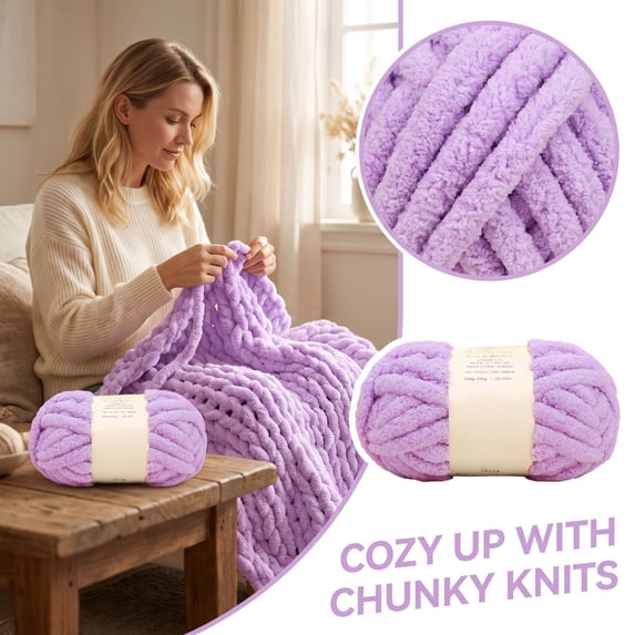 Chunky Yarn for Hand Knitting - #10 Chunky Chenille Blanket Yarn, Jumbo Big Thick Chunky Yarns for Crocheting, Solid Color Bulky Knit Yarns, 1 Skein (28 yds )