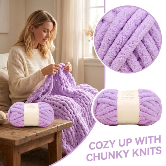 Chunky Yarn for Hand Knitting - #10 Chunky Chenille Blanket Yarn, Jumbo Big Thick Chunky Yarns for Crocheting, Solid Color Bulky Knit Yarns, 1 Skein (28 yds )