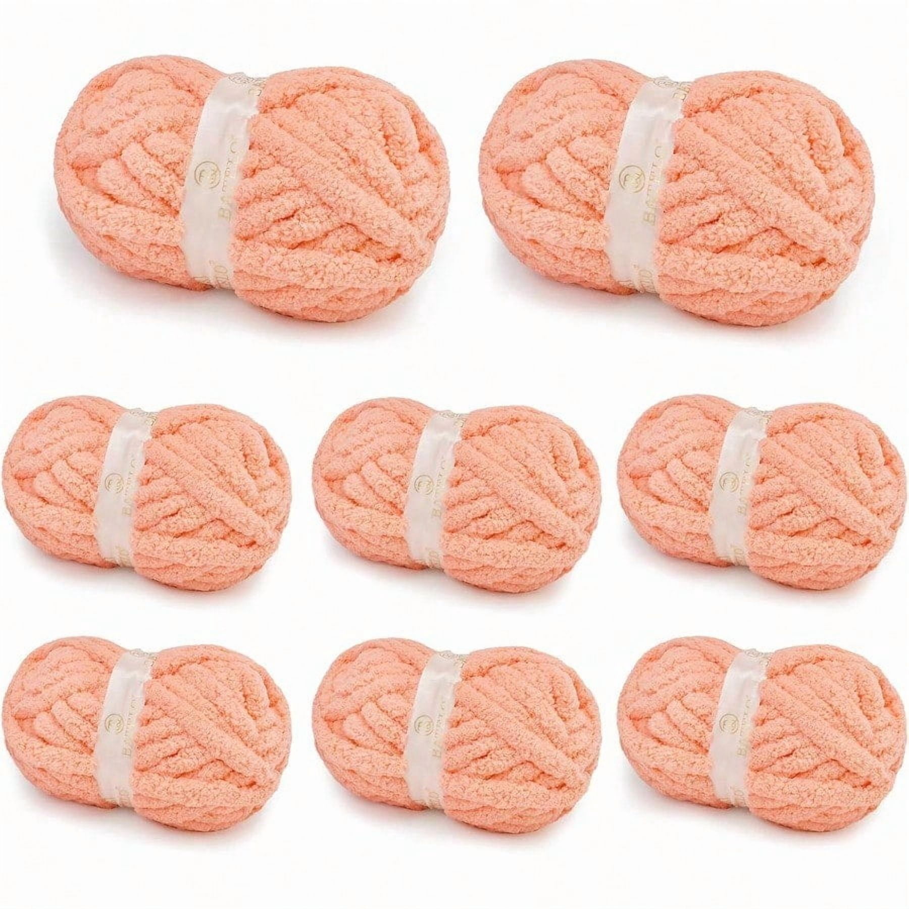 Chunky Yarn for Hand Knitting Chunky Chenille Blanket Yarn for Crocheting Bulky Soft Fluffy Chenille for Blanket Project 8 Pack of 8oz/25yds Salmon