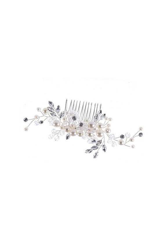 Rain&Star Bridal Hair Clip Silver Bridal Hair Clips Hair Accessories Pearl Wedding Comb Handmade Rhinestone Headpiece For Brides And Bridesmaid For Wedding Metal Hair Band for Straight Hair