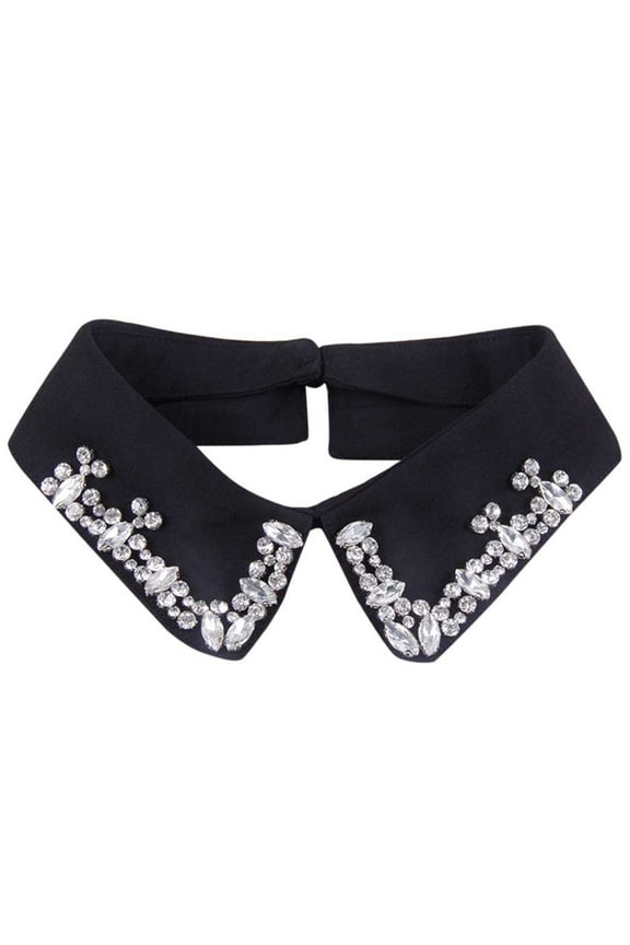 Chunleiiii Rhinestone Embellished Top Women Diamond Button Blouse False Collar Clothes Shirt Detachable Collars