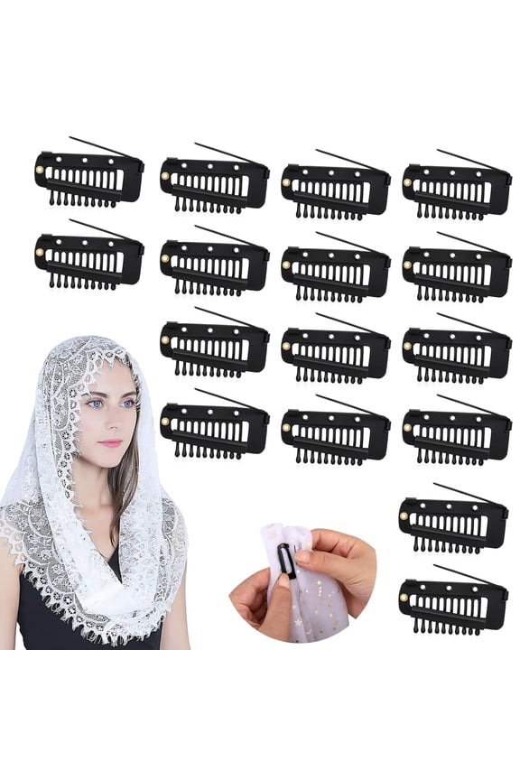 Chunni Clips with Safety Pins,16 PCS Strong Chunni Grip Dupatta Setting Clips Indian for Woman Black