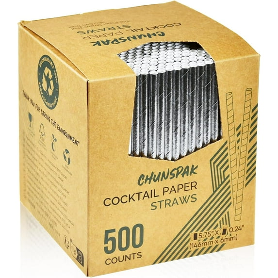 Chunsapk 5.75 inch Disposable Short Silver Paper Cocktail Straws ...