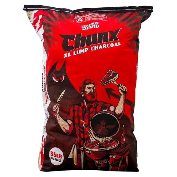 Chunx XL Lump Charcoal, 100% All Natural BBQ Hardwood, 35 Pound Bag - Low and Grilling, High Heat and Long Burn for Barbecue Grill, Smoker, and Kamado