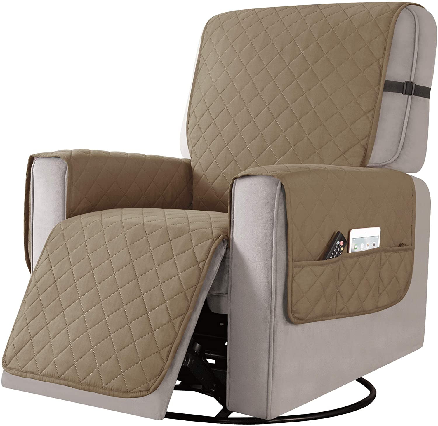 Chunyi Reclining Living Room Furniture Slipcover, Reversible Large Recliner Chair Cover, Khaki