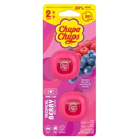 Chupa Chups Car Air Freshener, Tropical Berry - Long Lasting Car Fresheners with Fun Scents, Colorful and Vibrant Air Freshener for Car, Unique Car Freshner Perfume Deodorizer Refresher Fragrance