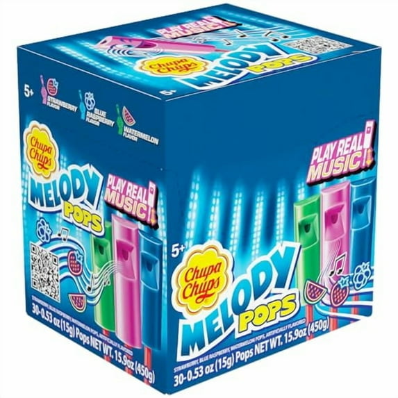 Chupa Chups Melody Pop, CCF19 Assorted Flavors, Whistle Lollipops, Individually Wrapped Candy, 30 Count Showbox Case
