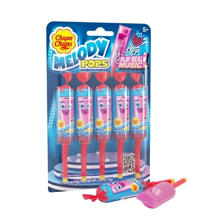 Chupa Chups Melody Pop, Strawberry MDA05 Flavor, Whistle Lollipops, Individually Wrapped Candy Suckers, 5 Count Pack
