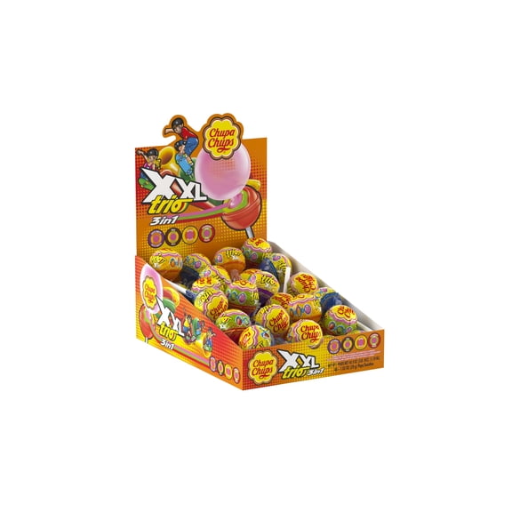 Chupa Chups XXL Trio Bubble Gum Lollipops, Assorted Flavors, Easter Candy, Easter Basket Essentials Stuffers for Kids and Adults, Individually Wrapped Extra Large, Pack of 48