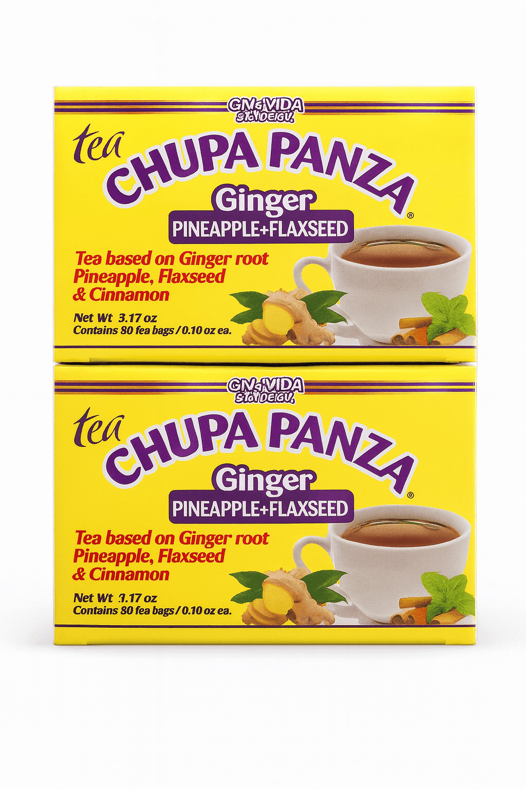 Chupa Panza Herbal Tea with Ginger, Pineapple, Flaxseed & Cinnamon, 30 Count Each, 2-Pack Combo