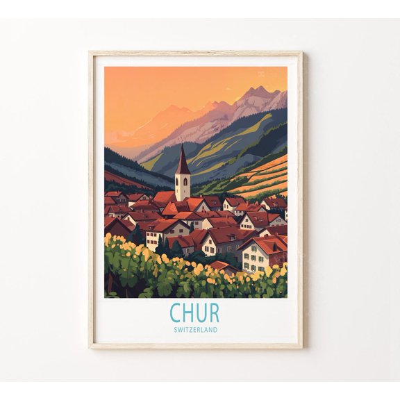 Chur Switzerland Scenic Travel Wall Art, Unframed Paper Poster 8x10in