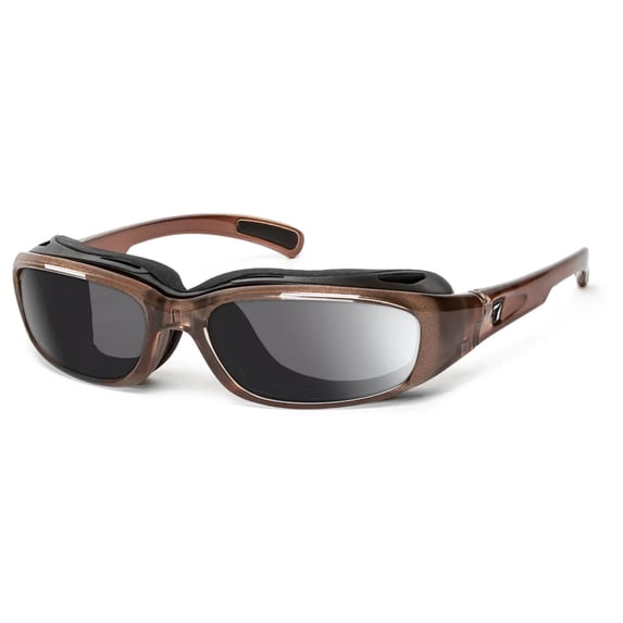 7eye Churada Wind-Blocking Padded Polarized Sunglasses for Outdoors, UV400, Polarized Gray Lenses, Brown Crystal, Small & Medium