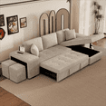thumbnail image 1 of Harper & Bright Designs L-Shape Sectional Sofa Couch with Pull Out Sleeper Sofa Bed with Storage Chaise and 2 Stools, 3 Seat Modern Chenille Reversible Couch with Storage Armrest, Cream, 1 of 18