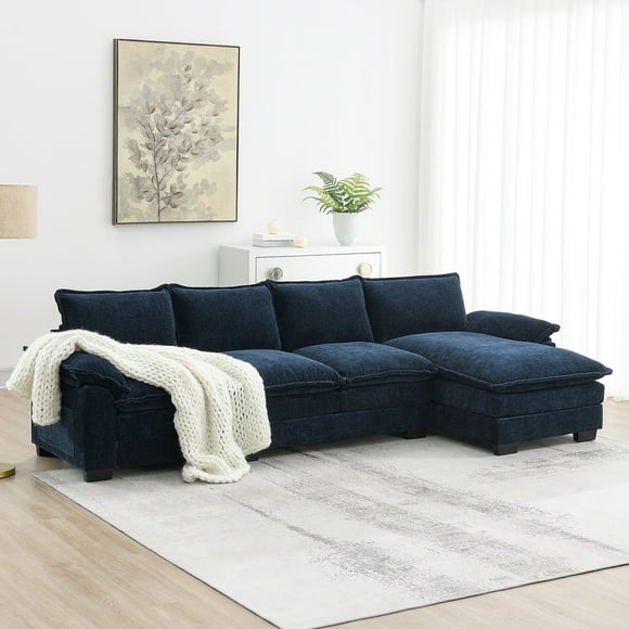Harper & Bright Designs 118" Convertible Sectional Sofa Couch, 3 Seat Modern L-Shaped Sofa with Chaise, Chenille Fabric Deep Soft Seat Cloud Modular Couch for Apartments, Living Room, Dark Navy