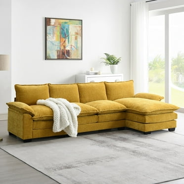 Harper & Bright Designs 118" Convertible Sectional Sofa Couch, 4 Seat Modern L-Shaped Sofa with Chaise, Chenille Fabric Deep Soft Seat Cloud Modular Couch for Apartments, Living Room, Ginger