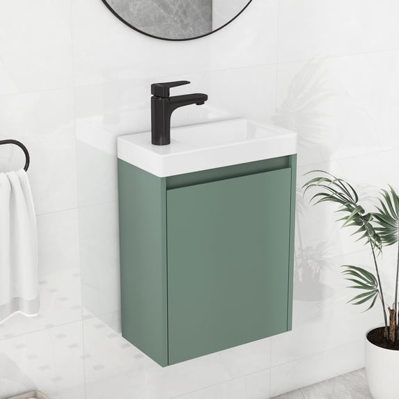 Churanty 16" Green Wall Mounted Bathroom vanity with Sink,Bathroom Vanity Combo Cabinet with Ceramic Basin for Small Space