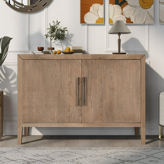 Harper & Bright Designs 2 Door Buffet Cabinet Sideboard with Storage, Wood Retro Accent Cabinet with Adjustable Shelves for Entryway Dining Room and Living Room, Beige