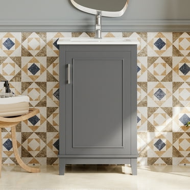 Harper & Bright Designs 20" Bathroom Vanity with Sink, Small Bathroom Vanity Cabinet with Ceramic Top and Soft Close Door, Gray