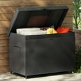 thumbnail image 1 of Harper & Bright Designs 230 Gallon Wicker Deck Box with Wheels, All-Weather Outdoor Storage Box, Rattan Storage Bin for Patio Furniture, Outdoor Cushions, Pool Storage and Garden Tools, Black, 1 of 17