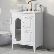 Harper & Bright Designs Small Bathroom Vanity with Sink 18.6", White Bathroom Vanity Cabinet with Two-tier Storage Shelf, Left or Right Orientation