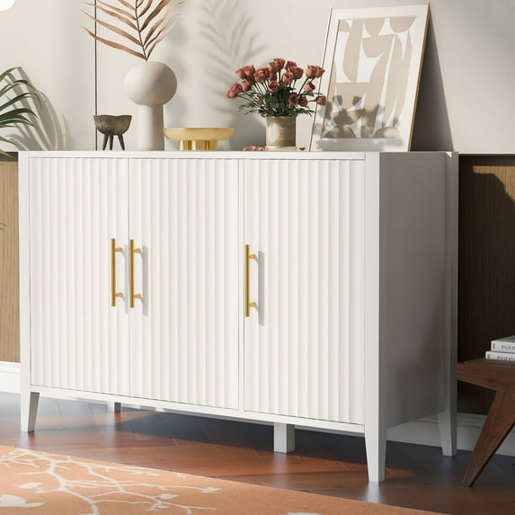 Harper & Bright Designs 3 Door Buffet Cabinet Sideboard with Storage, Wood Modern Accent Cabinet with Metal Handles for Entryway Dining Room and Living Room, White