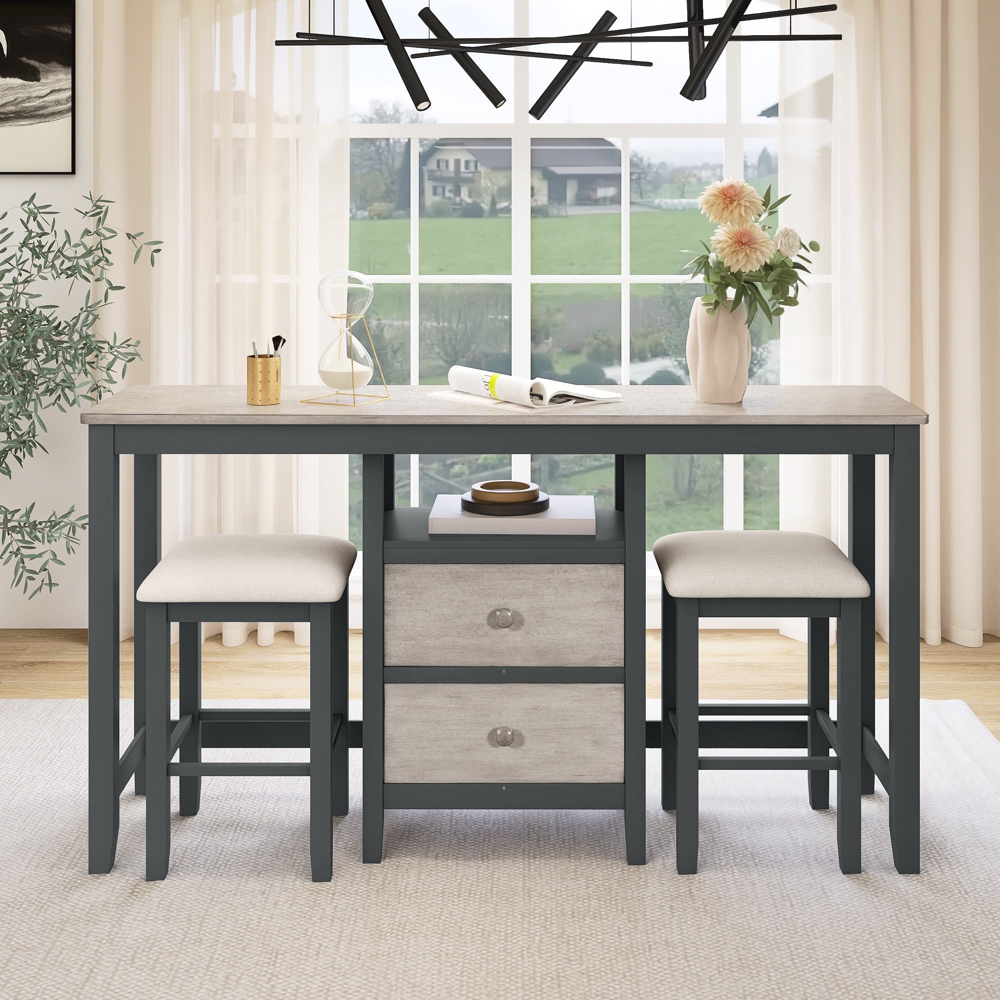 Churanty 3 Piece Counter Height Dining Table Set with 2 Stools, Wood ...