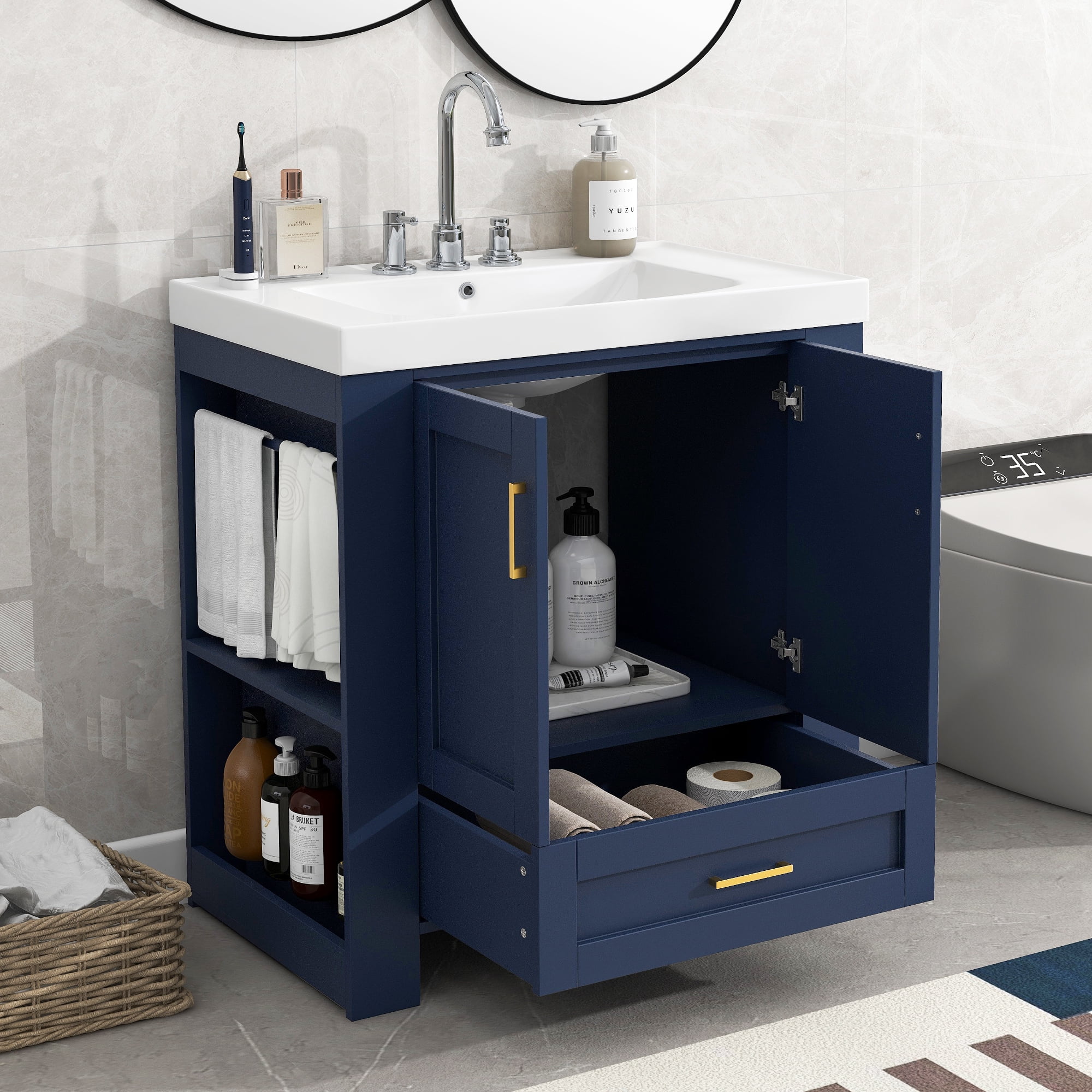 Churanty 30'' Blue Bathroom Vanity Cabinet with Sink Combo, Storage ...