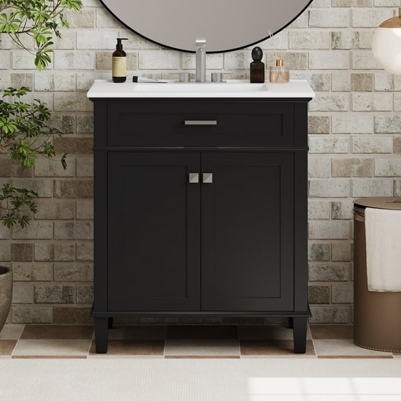 Harper & Bright Designs 30" Bathroom Vanity Combo with Ceramic Sink, Bathroom Vanity Cabinet with Soft Close Doors and Adjustable Shelves, Black
