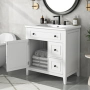Harper & Bright Designs 30" Bathroom Vanity Sink Combo, Bathroom Vanity Cabinet with Door and Two Drawers, Solid Wood Frame, White